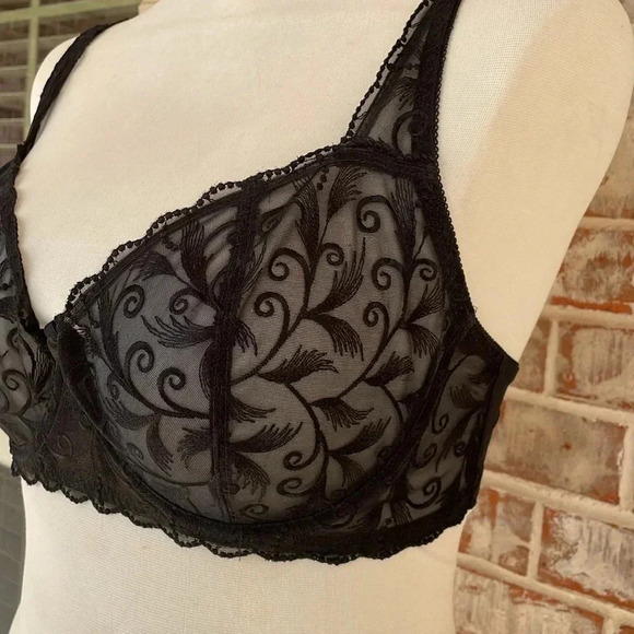 Frederick’s Of Hollywood Black Sheer Embroidered Push Up Underwire Plus Size Bra - Picture 3 of 11